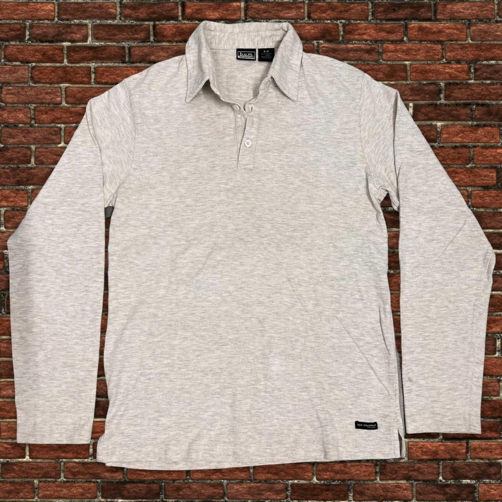B.u.m. Equipment Long Sleeve Grey Button Up Polo Neck Small